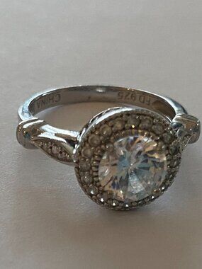 Sterling silver round cut halo 2 ct cz cubic zirconia ring, sz 7